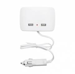 Adaptor bricheta auto tripla 12/24V alb si 2x port USB 5V/1000mA
