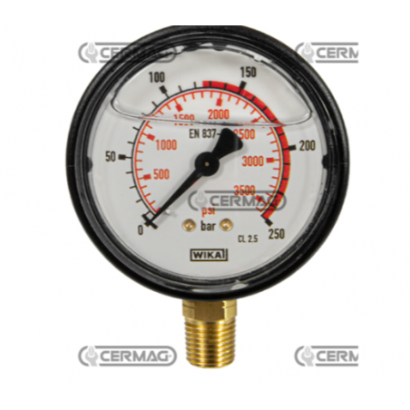 Ceas presiune cu glicerina Ø 63 mm, prindere verticala 1/4" Presiune lucru 0÷250 Bar