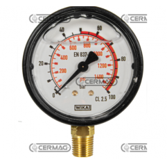 Ceas presiune cu glicerina Ø 63 mm, prindere verticala 1/4" Presiune lucru 0÷100 Bar